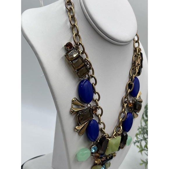 J.‎ Crew Chunky Rhinestone Blue Green Statement Necklace - Picture 3 of 12